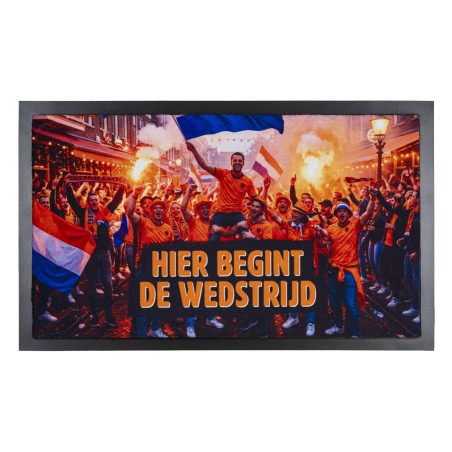 WK 2026 deurmat - schoonloopmat - hier begint de wedstrijd - 45 x 75 cm